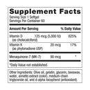 vitamin d3 5000 + k metagenics supplement facts