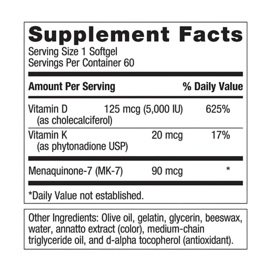 vitamin d3 5000 + k metagenics supplement facts