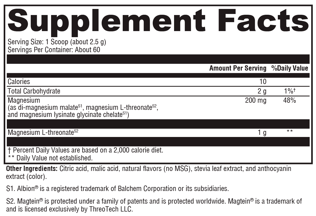 OptiMag® Neuro Mixed Berry Supplement Facts Label