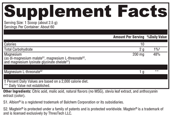 OptiMag® Neuro Mixed Berry Supplement Facts Label