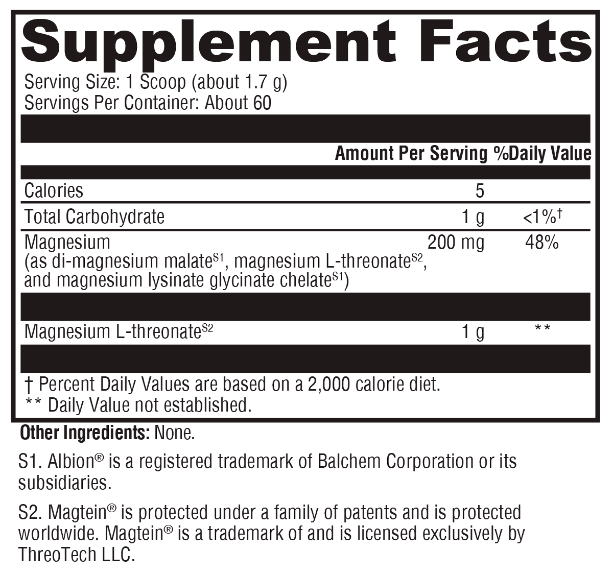 OptiMag® Neuro Unflavored Supplement Facts Label