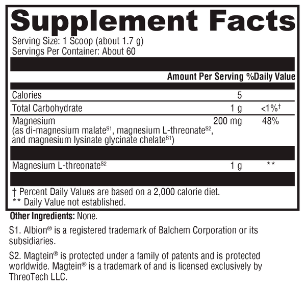 OptiMag® Neuro Unflavored Supplement Facts Label