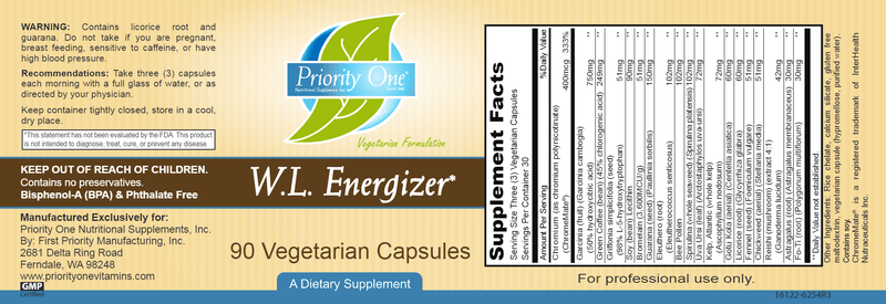 Weight Loss Energizer (Priority One Vitamins) label