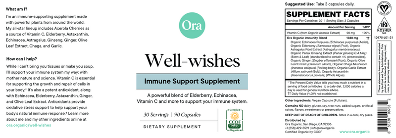 Well-wishes: Immune Support Capsules (Ora Organic) label
