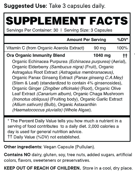 Well-wishes: Immune Support Capsules (Ora Organic) supplement facts
