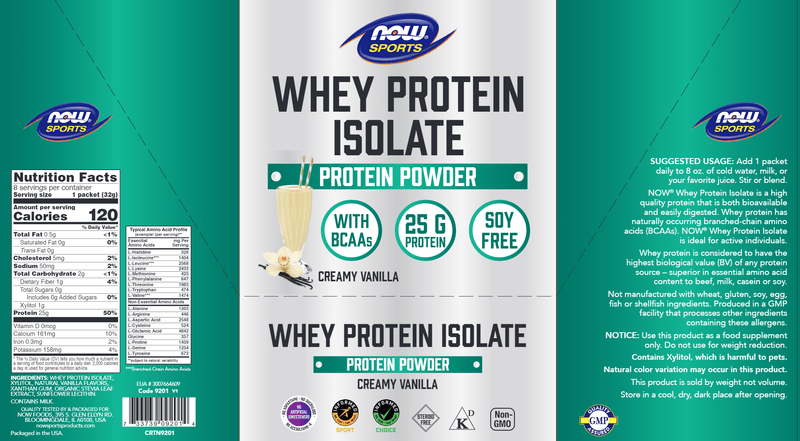 Whey Protein Isolate Vanilla Packets (NOW) Label