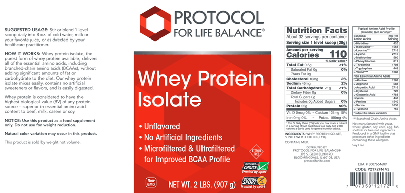 Whey Protein Isolate (Protocol for Life Balance) Label