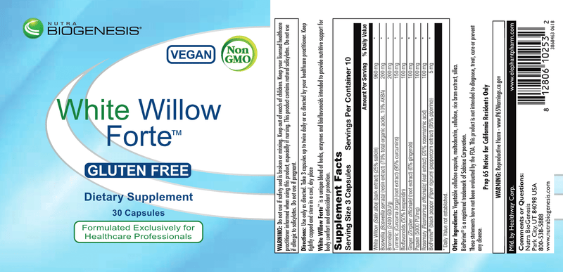 White Willow Forte (Nutra Biogenesis) 30ct Label