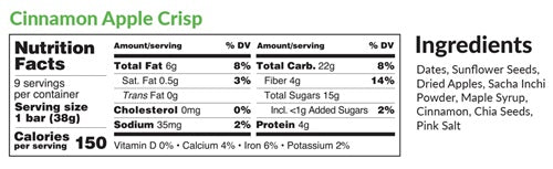 Whole Food Bars (Cinnamon Apple Crisp) (EquiLife) nutrition facts
