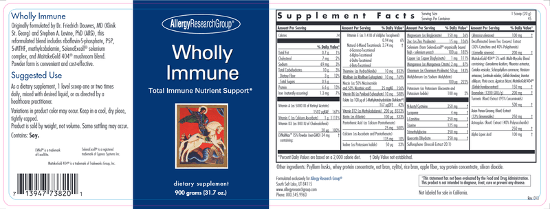 Wholly Immune Powder (Allergy Research Group) 900g Label