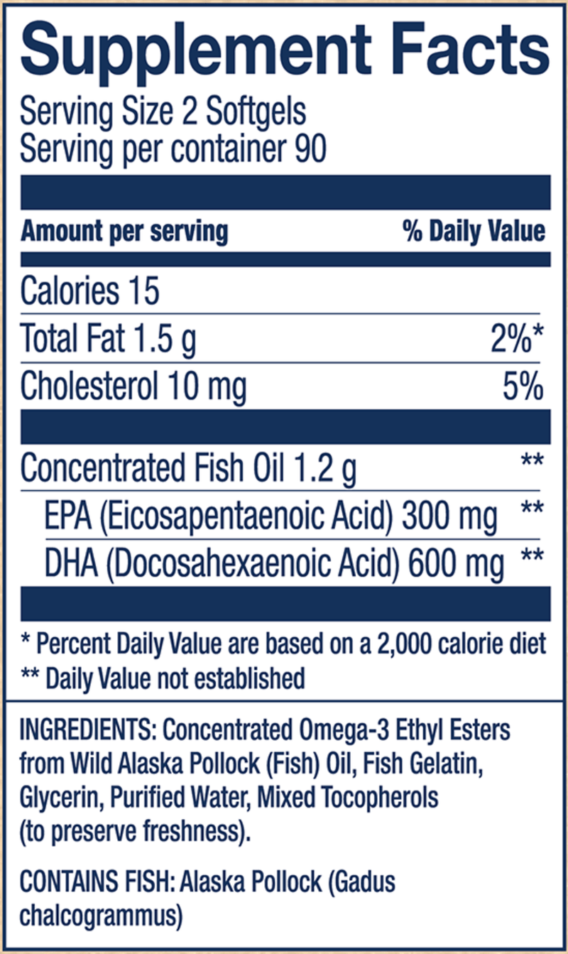 Wild Alaskan Fish Oil - Peak DHA (Wiley's Finest) 180ct Supplement Facts