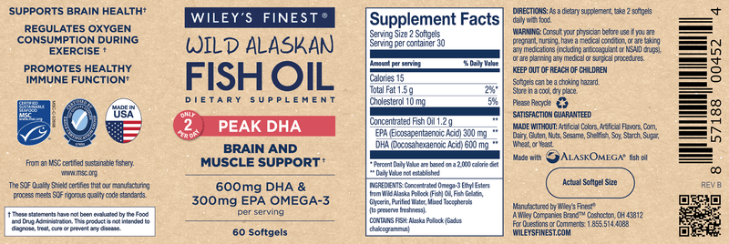 Wild Alaskan Fish Oil - Peak DHA (Wiley's Finest) 60ct Label