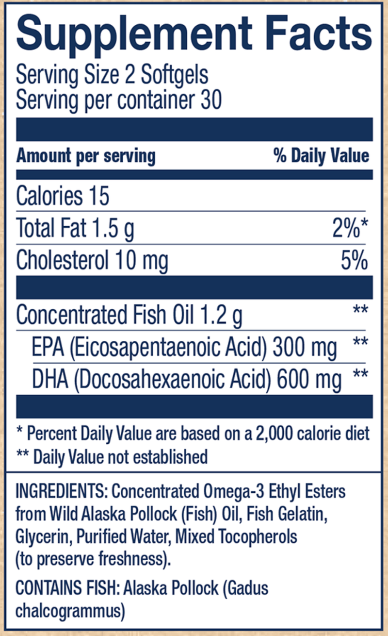 Wild Alaskan Fish Oil - Peak DHA (Wiley's Finest) 60ct Supplement Facts