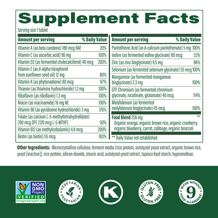 women over 55 one daily megafood supplement facts
