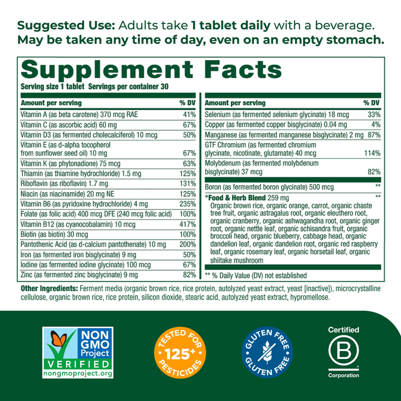 Women's One Daily 30ct (MegaFood) supplement facts