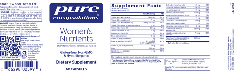 women’s nutrients pure encapsulations label