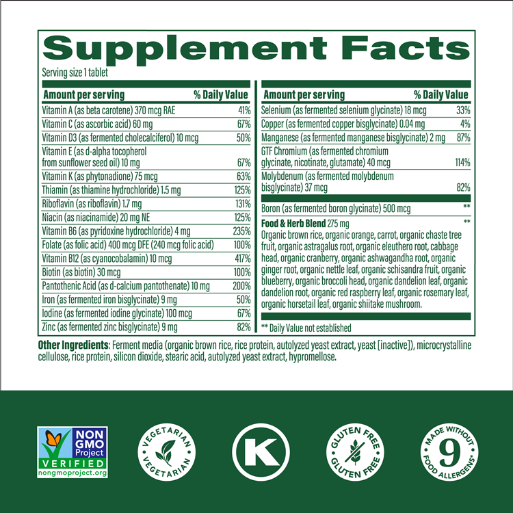 women's one daily megafood supplement facts