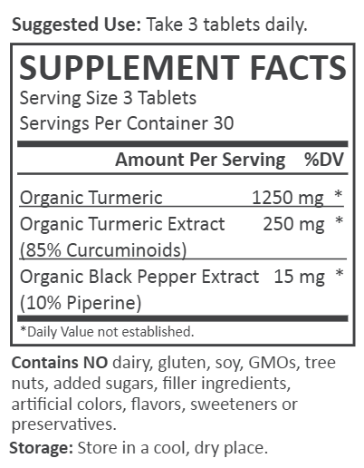 You're Golden: Organic Turmeric Tablets (Ora Organic) supplement facts