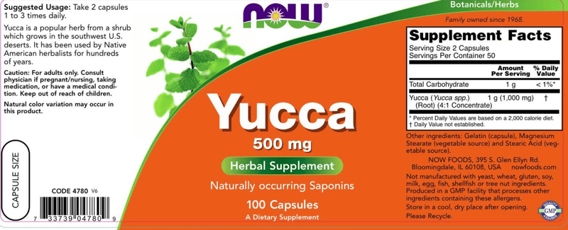 Yucca 500 mg (NOW) Label