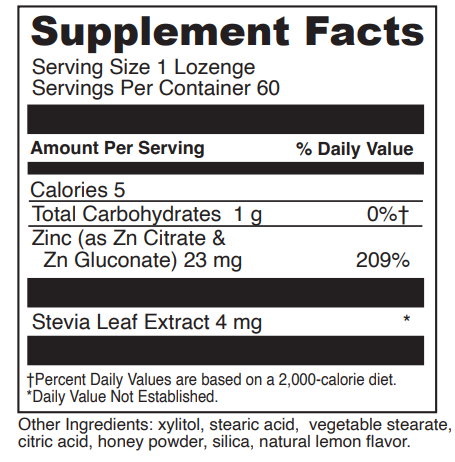 zinc lozenge davinci labs supplement facts
