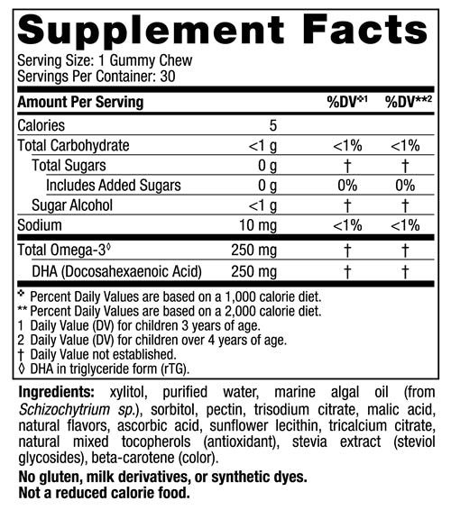 zero sugar children's dha (nordic naturals) supplement facts