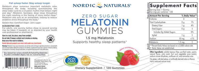 Zero Sugar Melatonin Gummies Gummies Rasberry (Nordic Naturals) 120ct Label