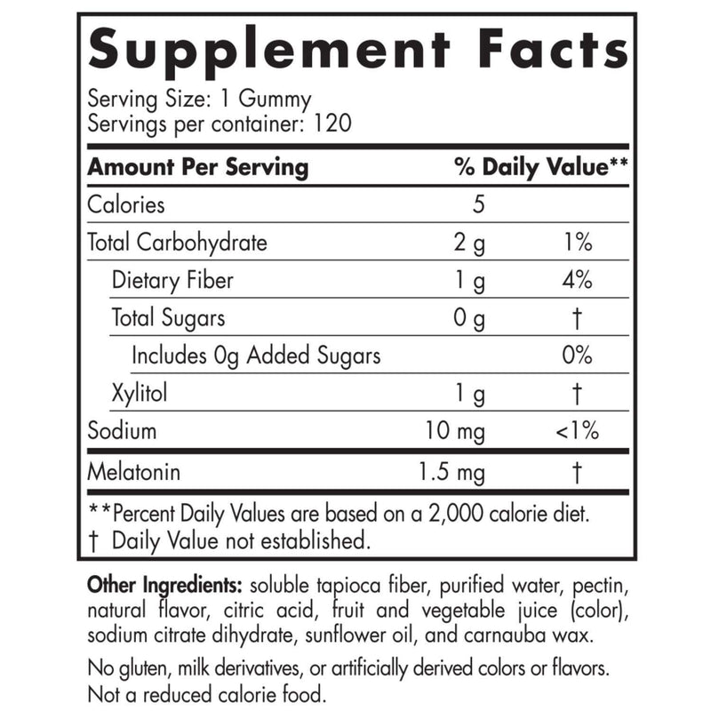 Zero Sugar Melatonin Gummies Gummies Rasberry (Nordic Naturals) 120ct Supplement Facts