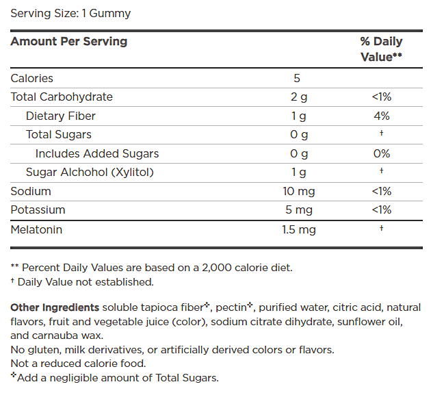 zero sugar melatonin gummies (nordic naturals) supplement facts