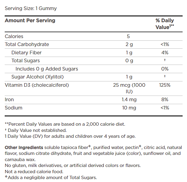 zero sugar vitamin d3 gummies (nordic naturals) supplement facts