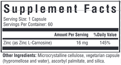 Zinc Carnosine Seeking Health supplement facts