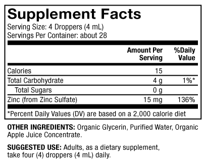 Zinc Drops 15 mg Supplement Facts Label
