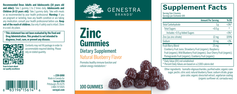 Zinc Gummies label Genestra