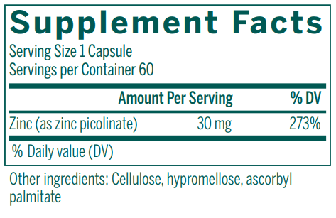 Zinc Picolinate Formula supplement facts Genestra