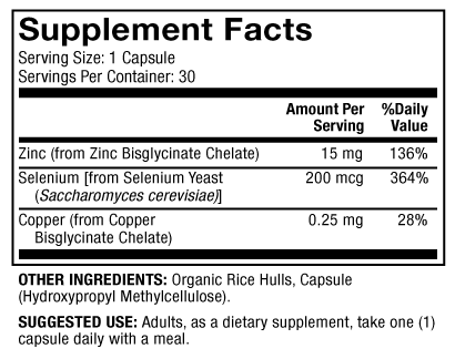 Zinc Plus Selenium Supplement Facts Label