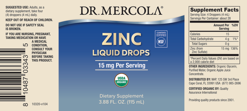 Zinc Drops 15 mg (Dr. Mercola) label