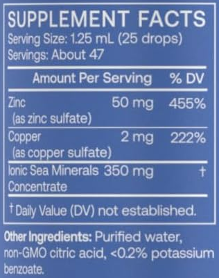 zinc liquid mineral (bodybio) supplement facts