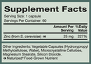 zinc natura health products supplement facts
