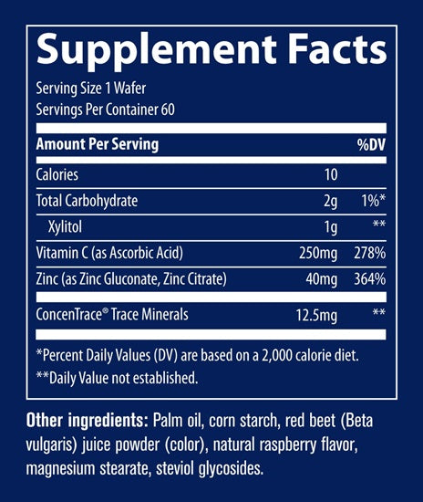 Zinc + Vitamin C Chews Supplement Facts Label