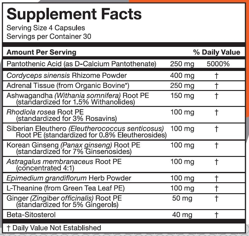 a-Drenal RLC Labs supplement facts