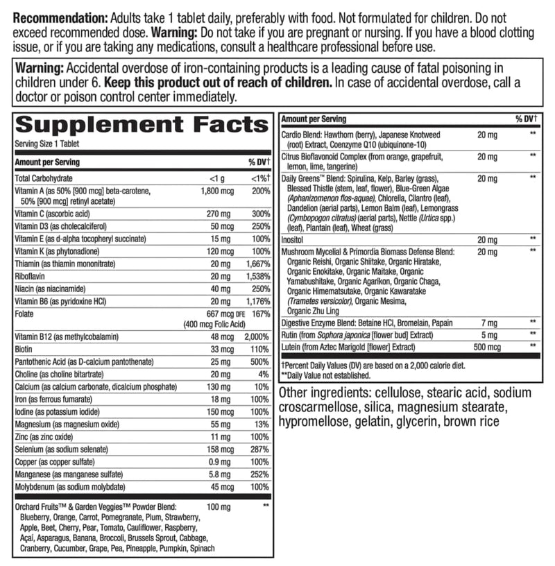 alive adult ultra multivitamin nature's way supplement facts