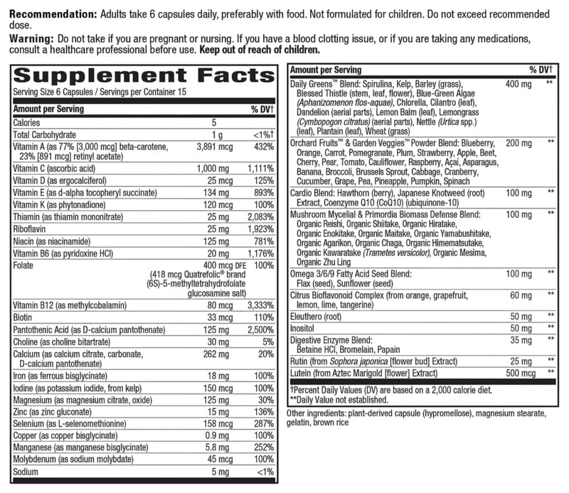 alive max 6 potency adult complete multivitamin (with iron) nature's way supplement facts