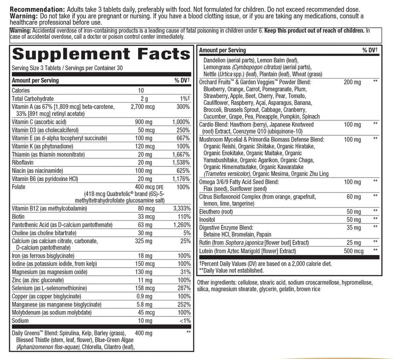 alive max potency adult complete multivitamin nature's way supplement facts
