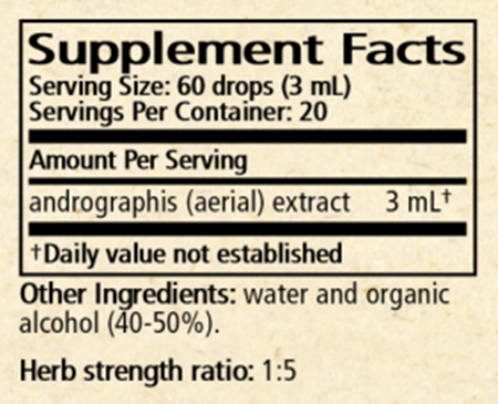 Andrographis/chuan xin lian Supplement Facts Label