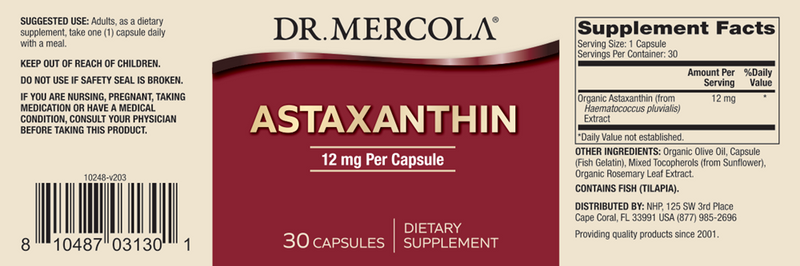 astaxanthin 12 mg dr. mercola label
