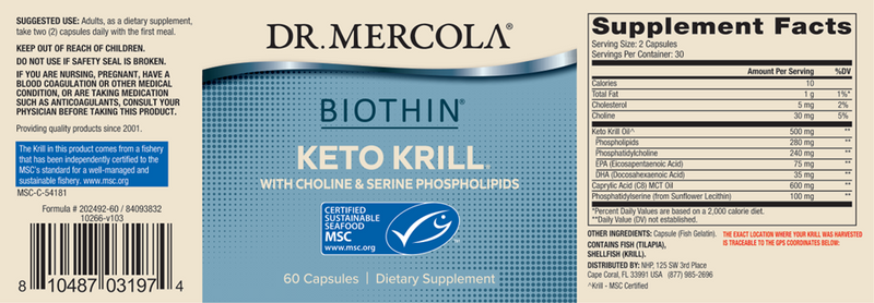 Keto Krill 30 Day (Dr. Mercola) label