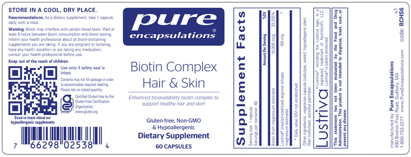 Biotin Complex Hair & Skin (Pure Encapsulations) label
