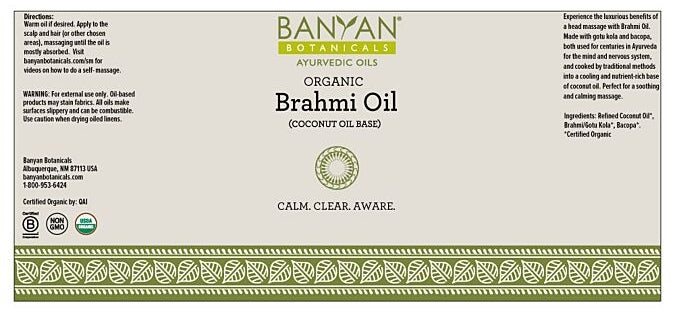 Brahmi Oil Coconut Organic (Banyan Botanicals) label