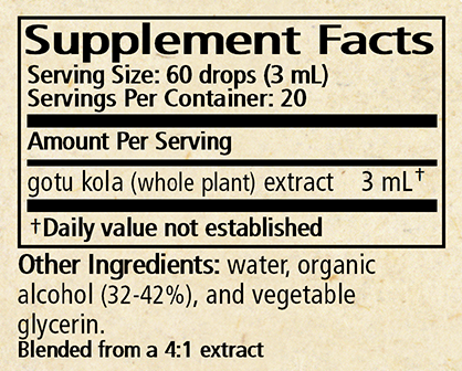 Centella/gotu kola Supplement Facts Label