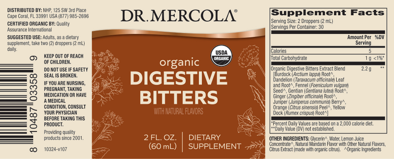 Organic Digestive Bitters (Dr. Mercola) label