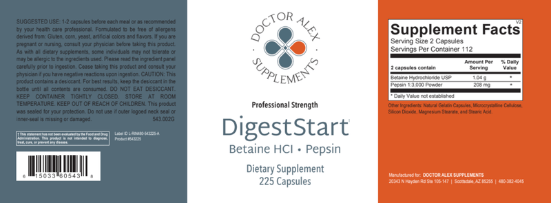 digeststart doctor alex supplements | betaine hcl | pepsin | low stomach acid | hypochlorhydria 